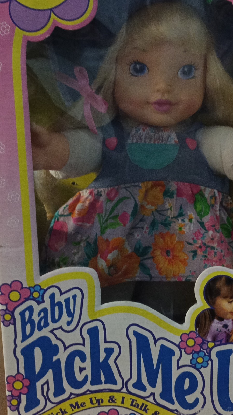 Baby Pick Me Up Interactive Girl Doll Blonde Hair Blue Eyes Removable Dress Box