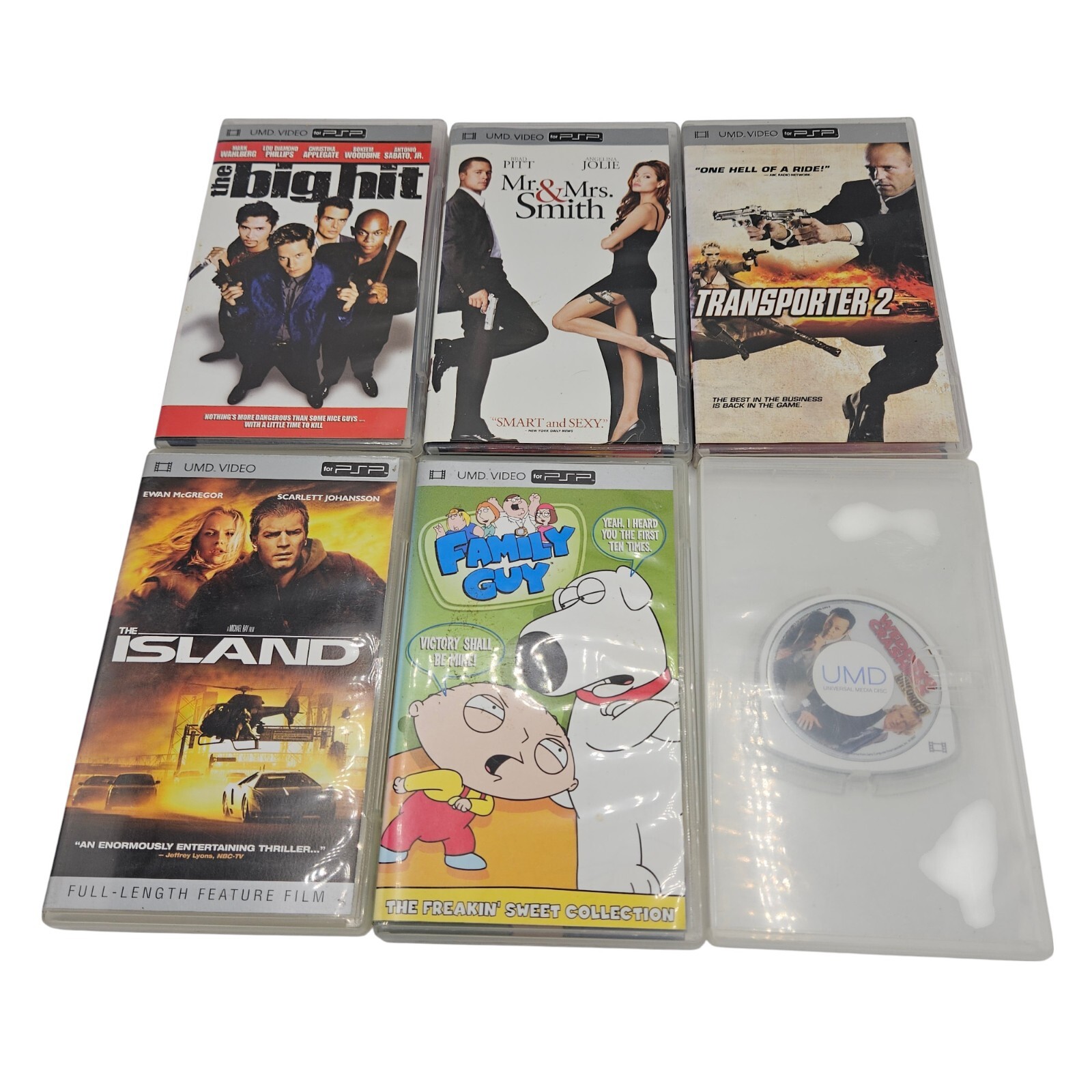 PSP UMD Lot Of 6 Movies Big Hit Mr & Mrs Smith Family Guy Island Transporter 2