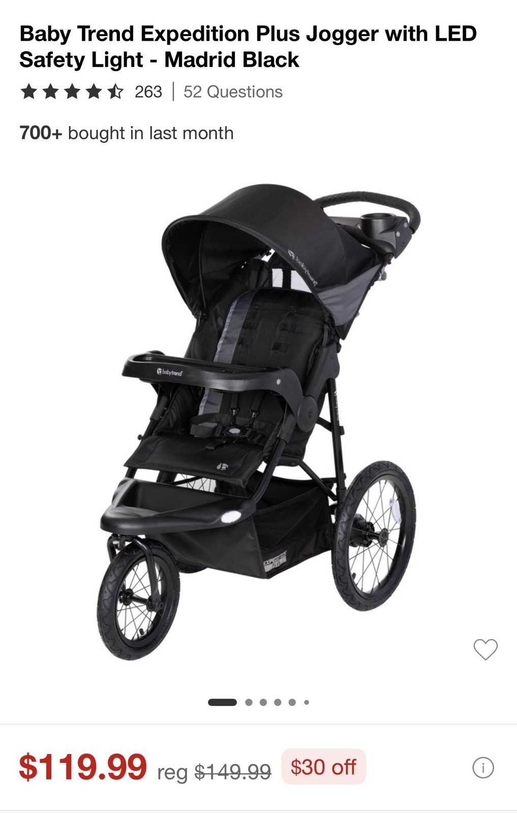 Baby Trend Expedition Plus Jogger with LED Safety Light Madrid Black