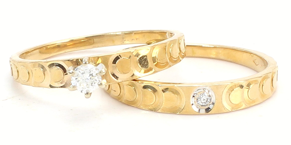 14k Gold 2 pc. SI2 Diamond Solitaire Wedding Band Engagement Ring Set Size 7 1/2