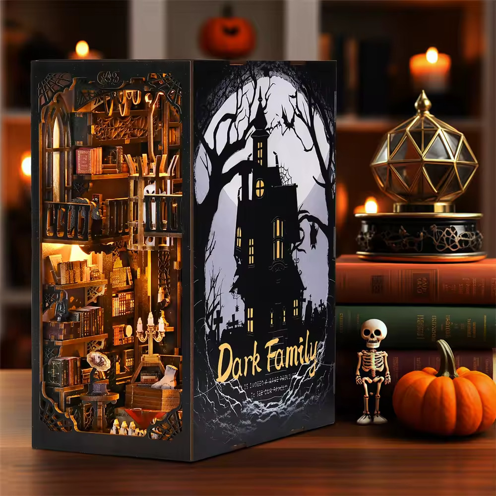 Gothic Book Nook Kit Wooden Puzzle Dollhouse Bookshelf Halloween Decor Free Ship