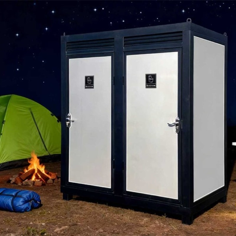 Two-Person Restroom Mobile Toilet Cabin Outdoor Restroom w/ Light Sink Vent Fan