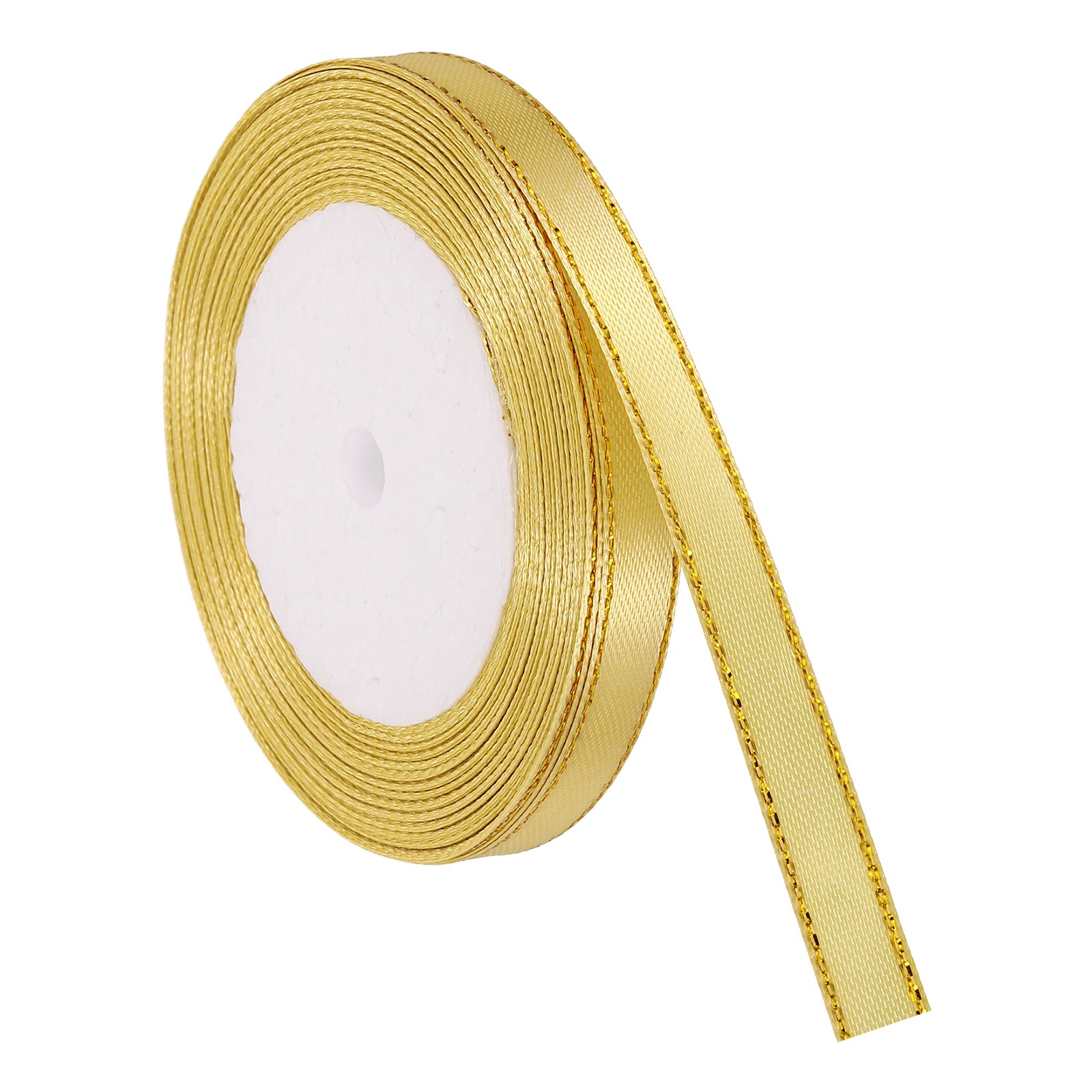 3/8 Inch x 24 Yards Double Face Satin Ribbon with Gold Edge, Light Gold
