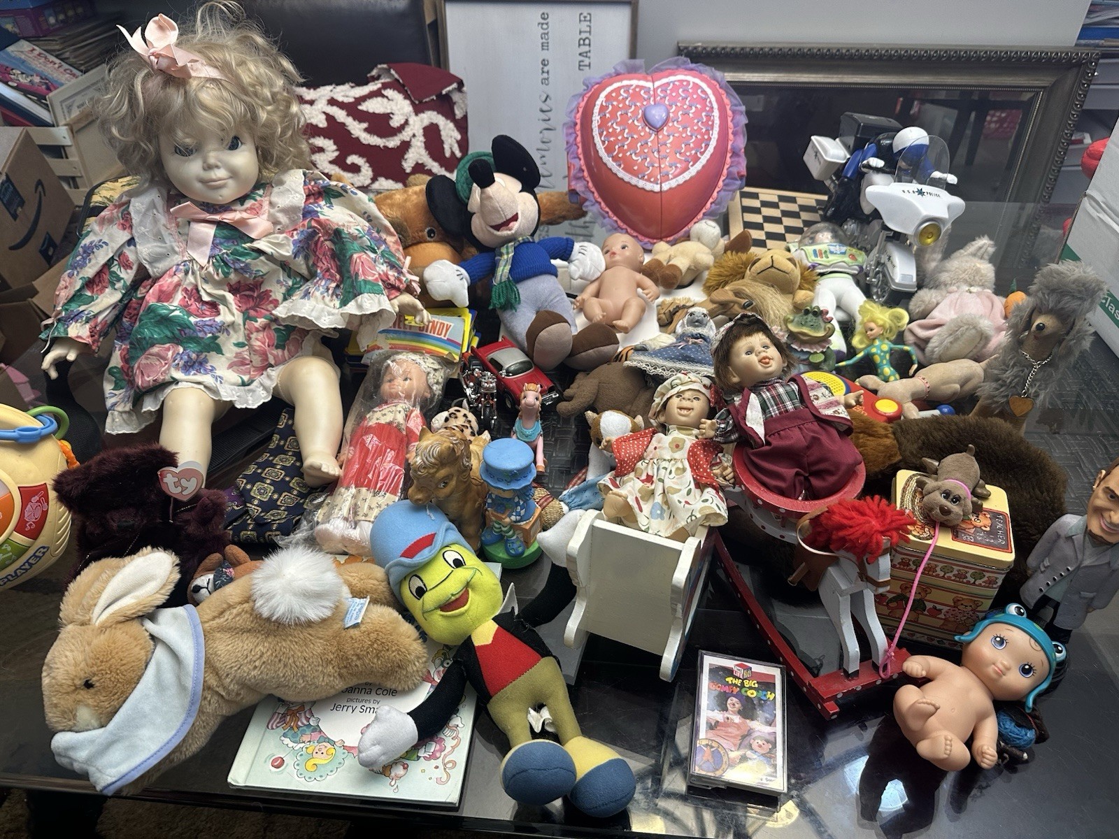 Huge Vintage Lot Dolls, Wooden Horse, Tie , Toys And More 