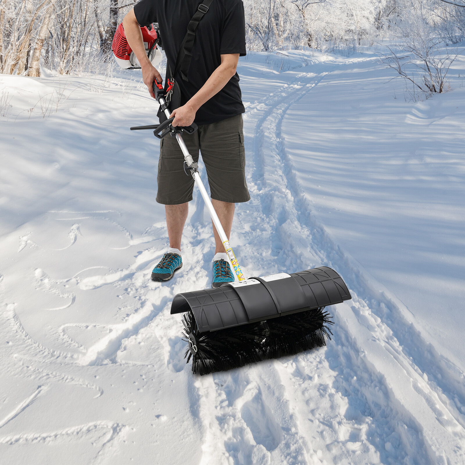 52cc Gas Power Handheld Sweeper Broom W/ Blower Driveway Turf Grass Snow Clean