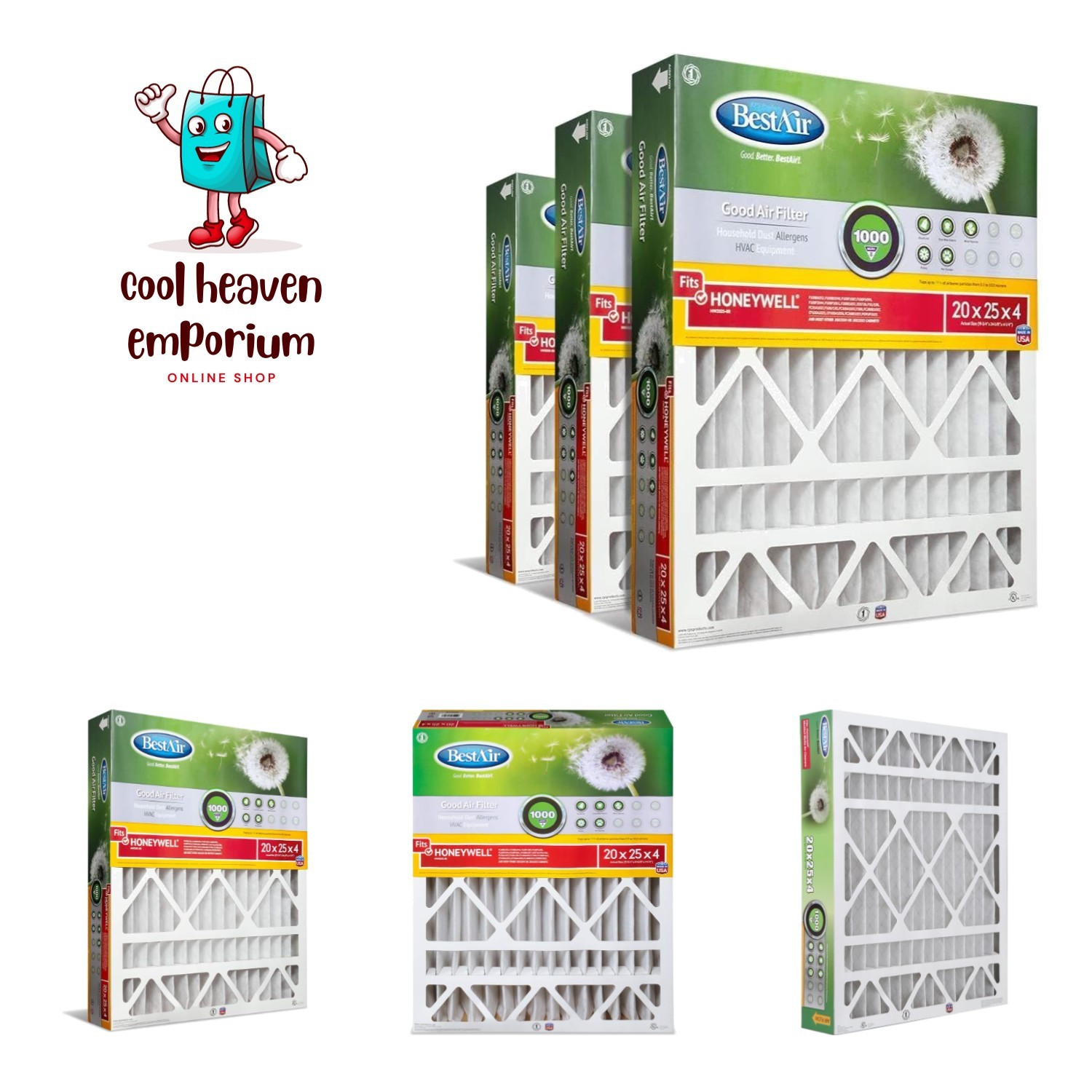 AC Furnace Air Filter, 20" x 25" x 4", MERV 8, Removes Allergens & Contaminan...
