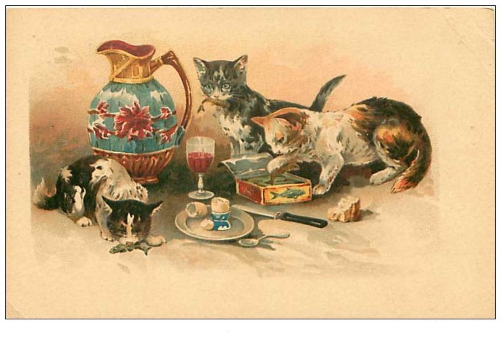 Cats No. 6494 Eating Fish Folded