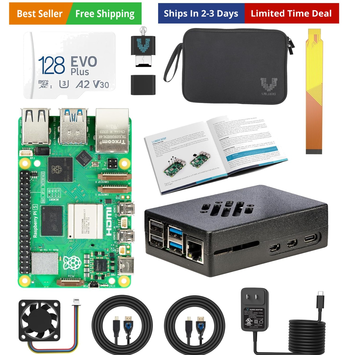Raspberry Pi 5 Starter Kit MAX – Official 8GB RAM Pi 5 Board, 128GB Preloaded...