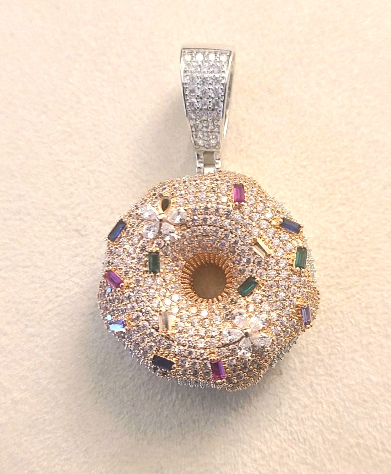 Sterling Silver Two Tone Cubic Zirconia Donut Pendant NWOT