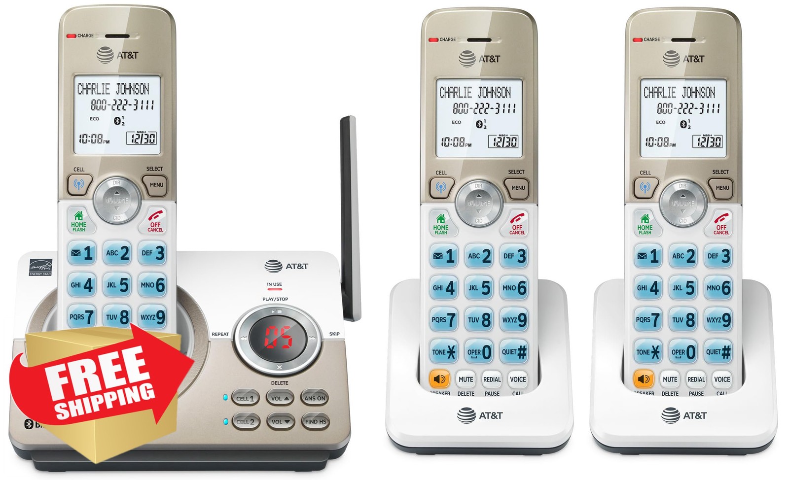 ATandT DL72319 DECT 6.0 3-Handset Cordless Phone for Home with Connect to Cel...