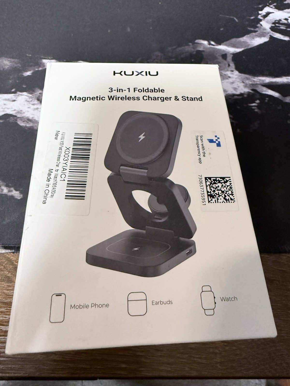 KUXIU 3-in-1 Foldable Magnetic Wireless Charger X55 Black for Phone Watch