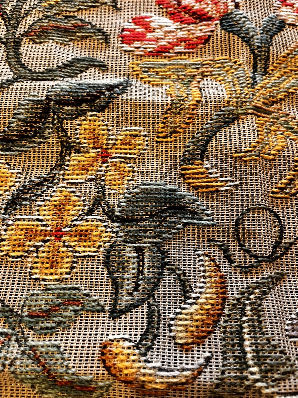 Vintage Unfinished Floral Flower Needlepoint Chair Seat Or Pillow Covers 27x22”