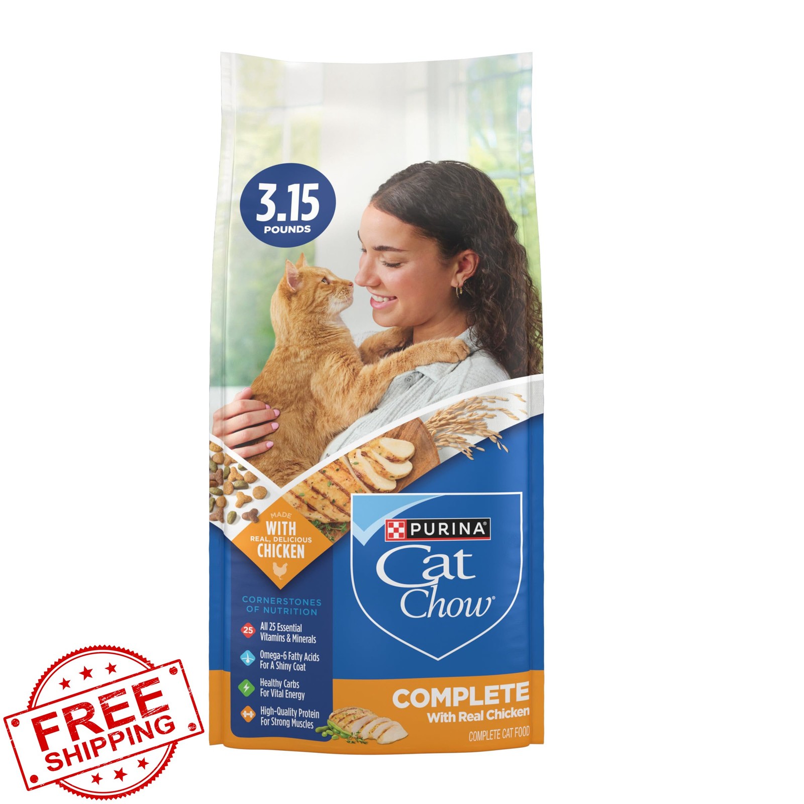 Purina Cat Chow Complete Dry Food Real Chicken 4x3.15lb Bags