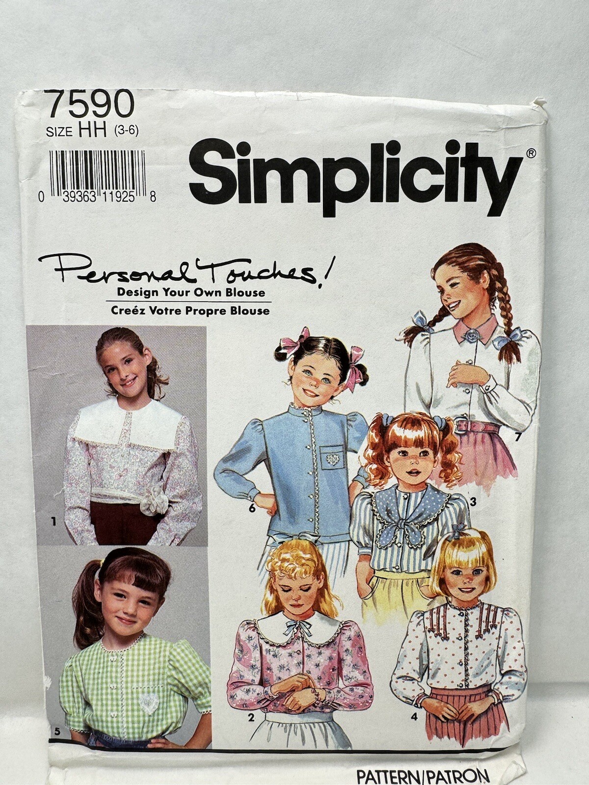 Simplicity 7590 Girls Blouse Top Shirt Various Collars Pattern 3-6 *Uncut*