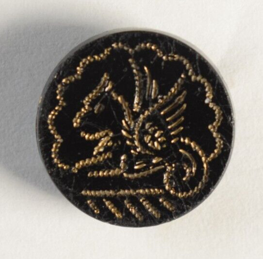 19th C. Mythological Winged Griffin Gilt Glass Button R152