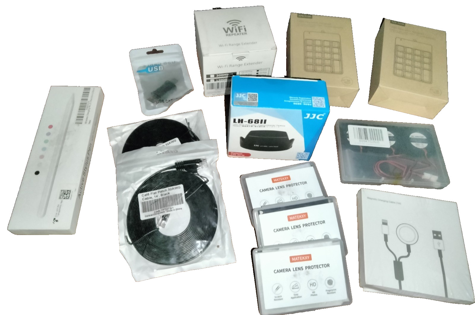 Mixed 13X Lot of Electronics Wifi Rep,Keypads, Stylus, Fans, Magnetic Charger..