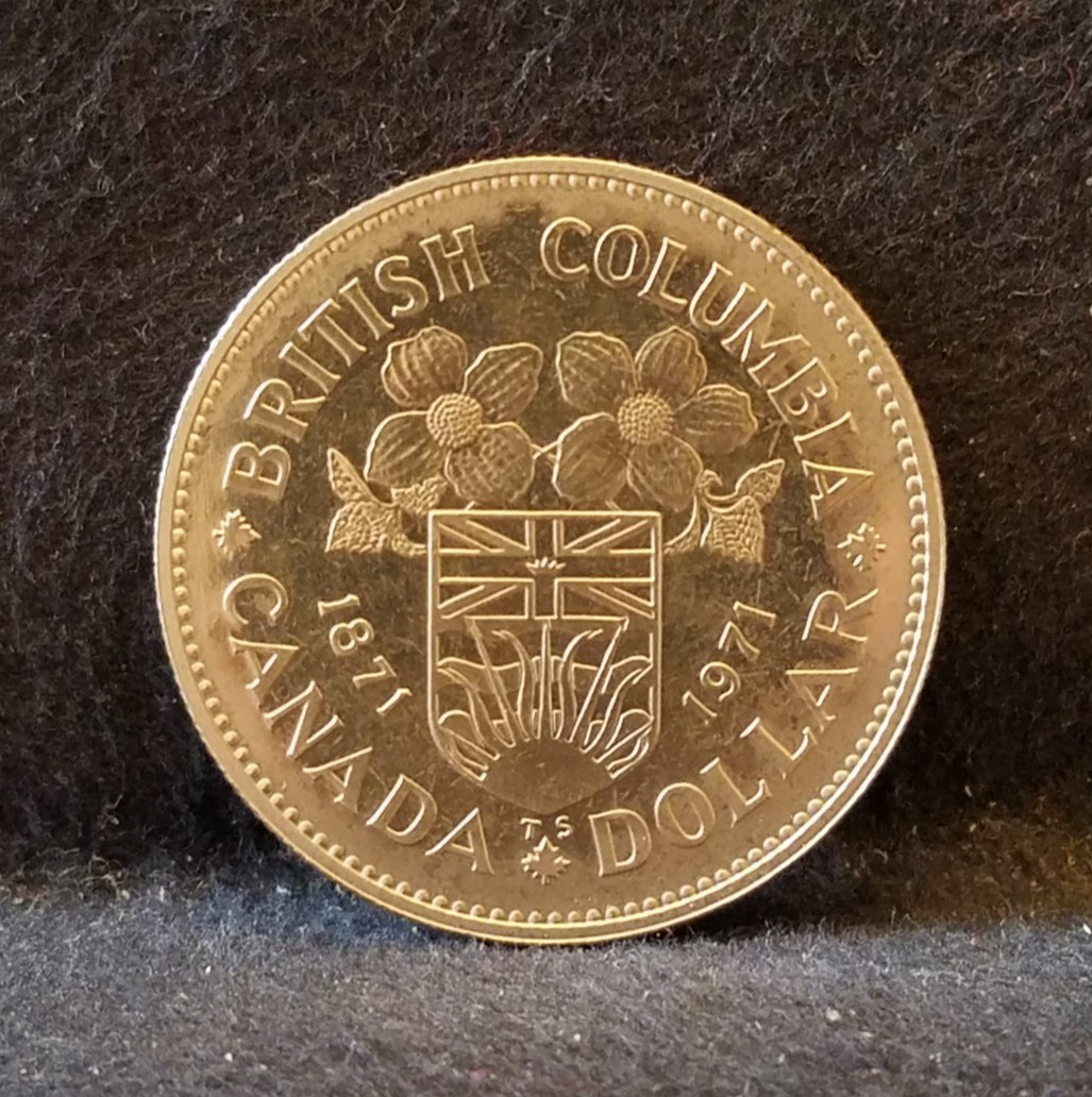 1971 Canada Voyager dollar, British Columbia, specimen UNC, KM-79 (CA3)