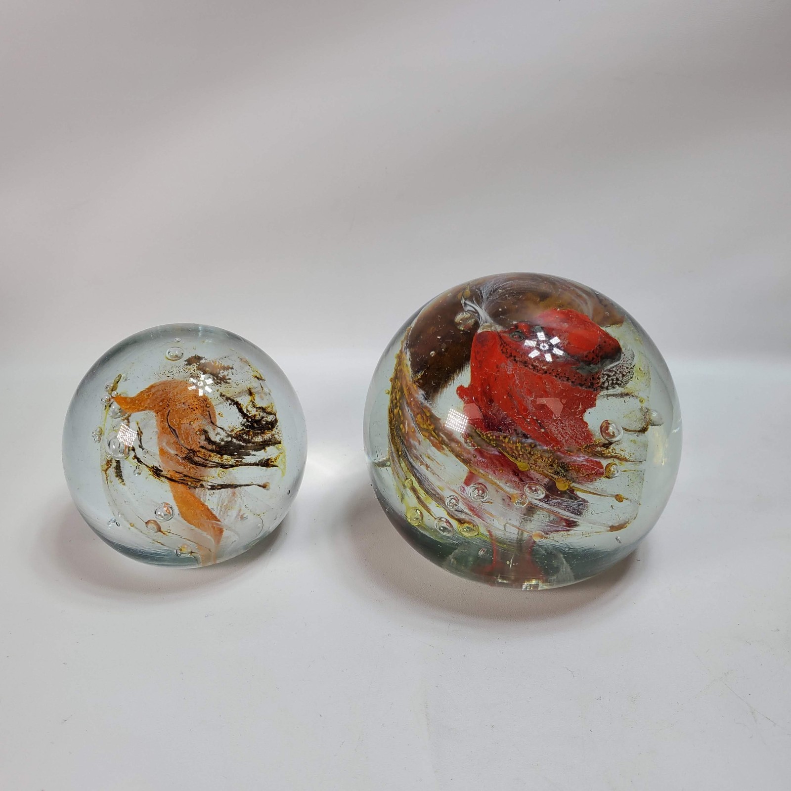 Lot of 2 Decorative Art Glass Paperweight Hand Blown Control Bubble Swirl Studio