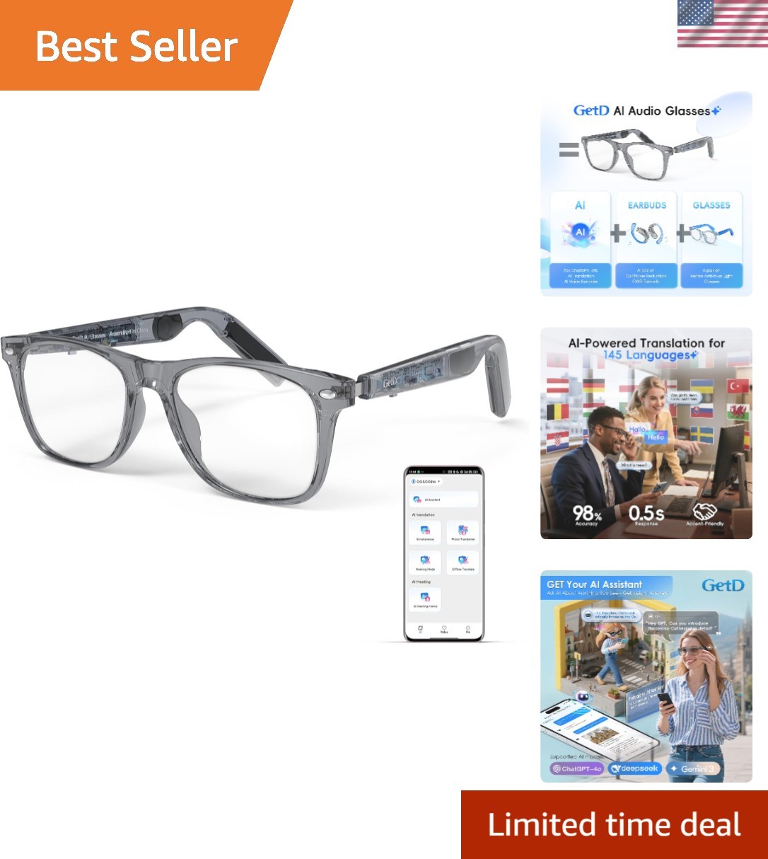 Innovative AI Glasses: Unisex Smart Sunglasses with 145 Language Translation