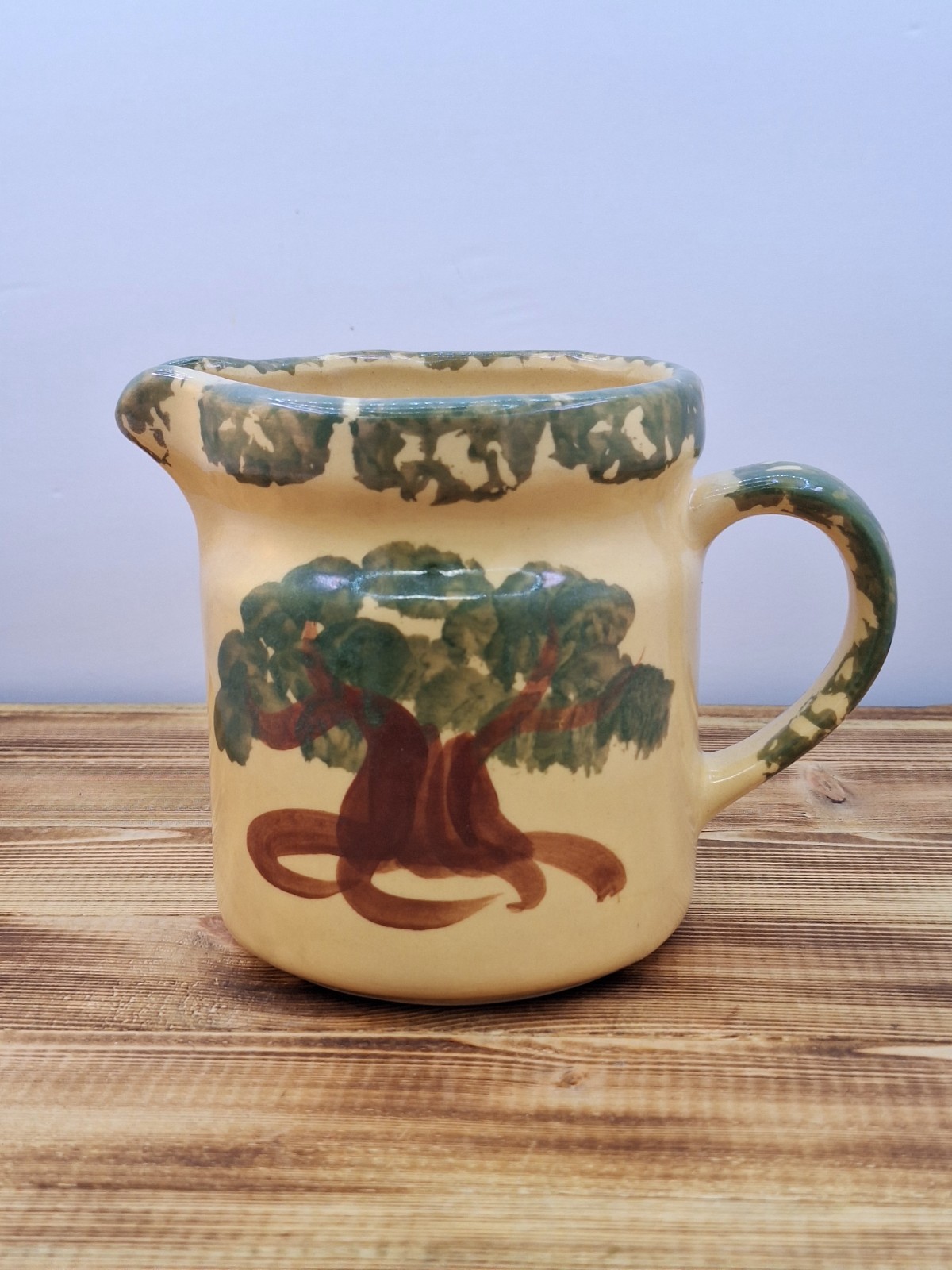 VTG Roseville Ohio Alpine Pottery Apple Tree Sponge Pitcher Hand Painted #557