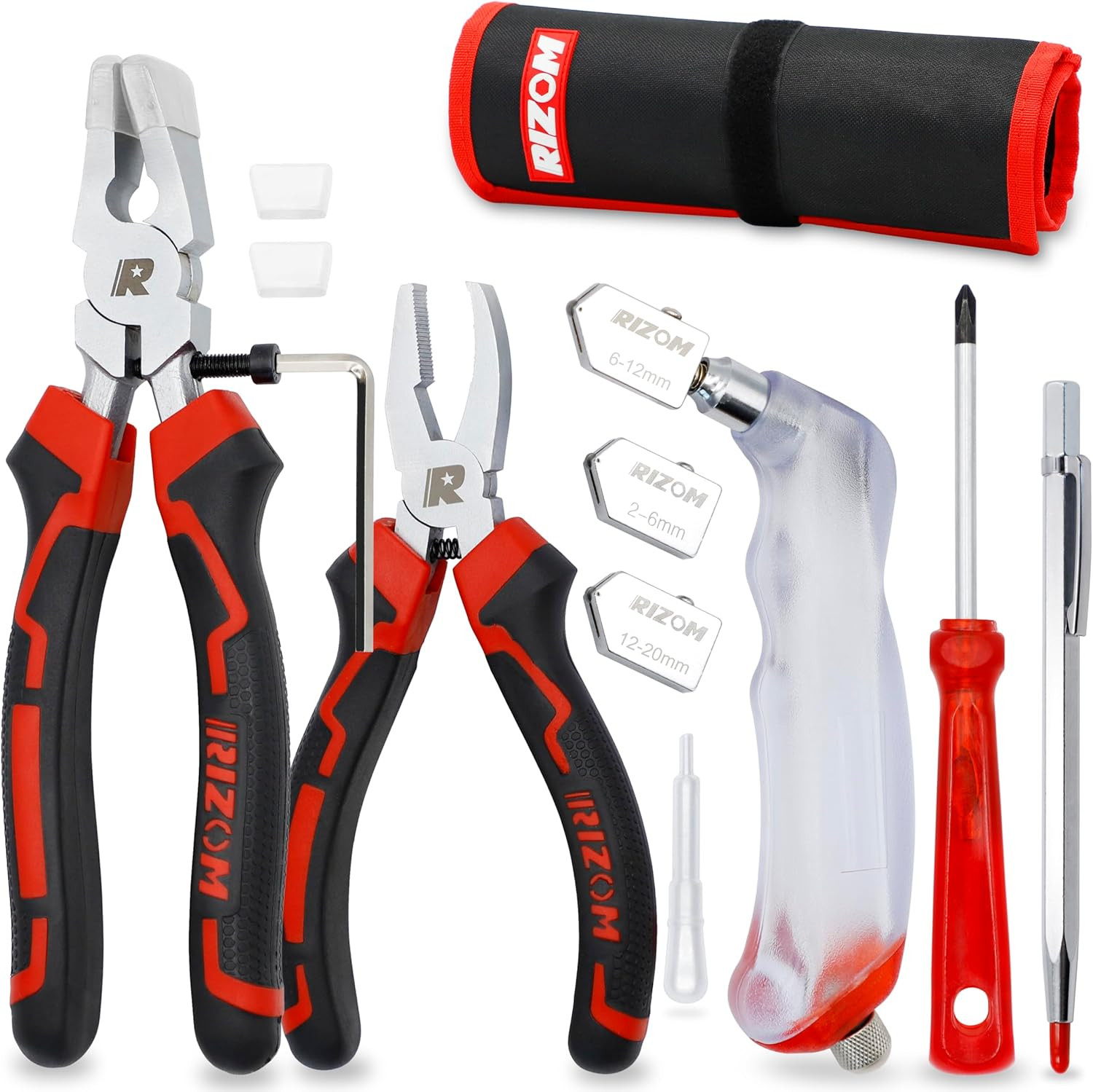 Glass Cutters Tools, Glass Cutter 2-20MM, 8" Glass Running Pliers with Curved Ja