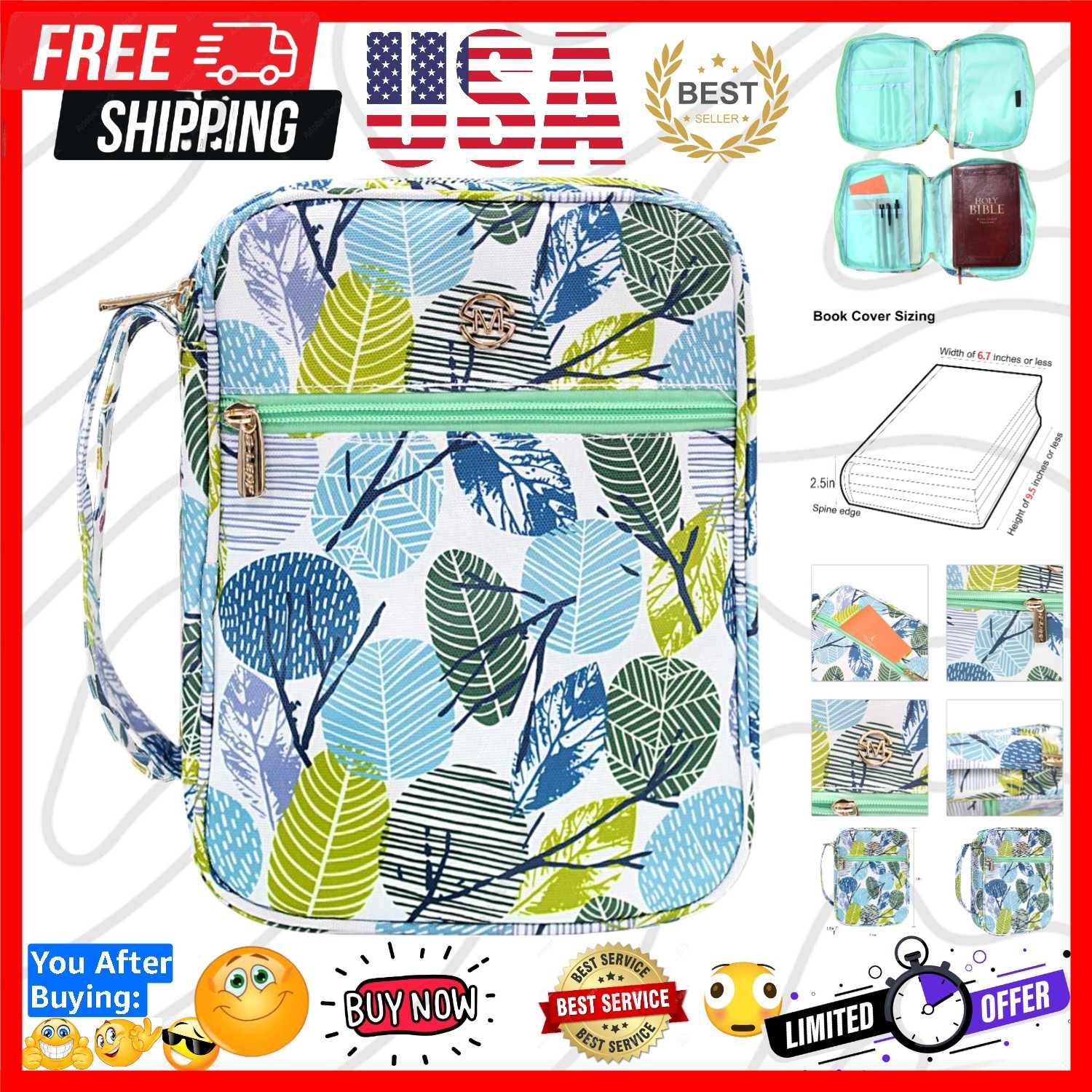 Bible Cover Case/Book Cover, Bible Case for Women, Bible Cover Bags Floral Pa...