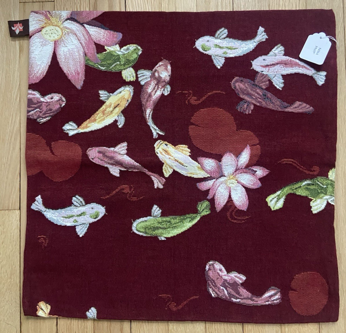 NWT Tissage Art De Lys Fish & Water Lilies 5436A 50 cm Sq Pillow Cover France