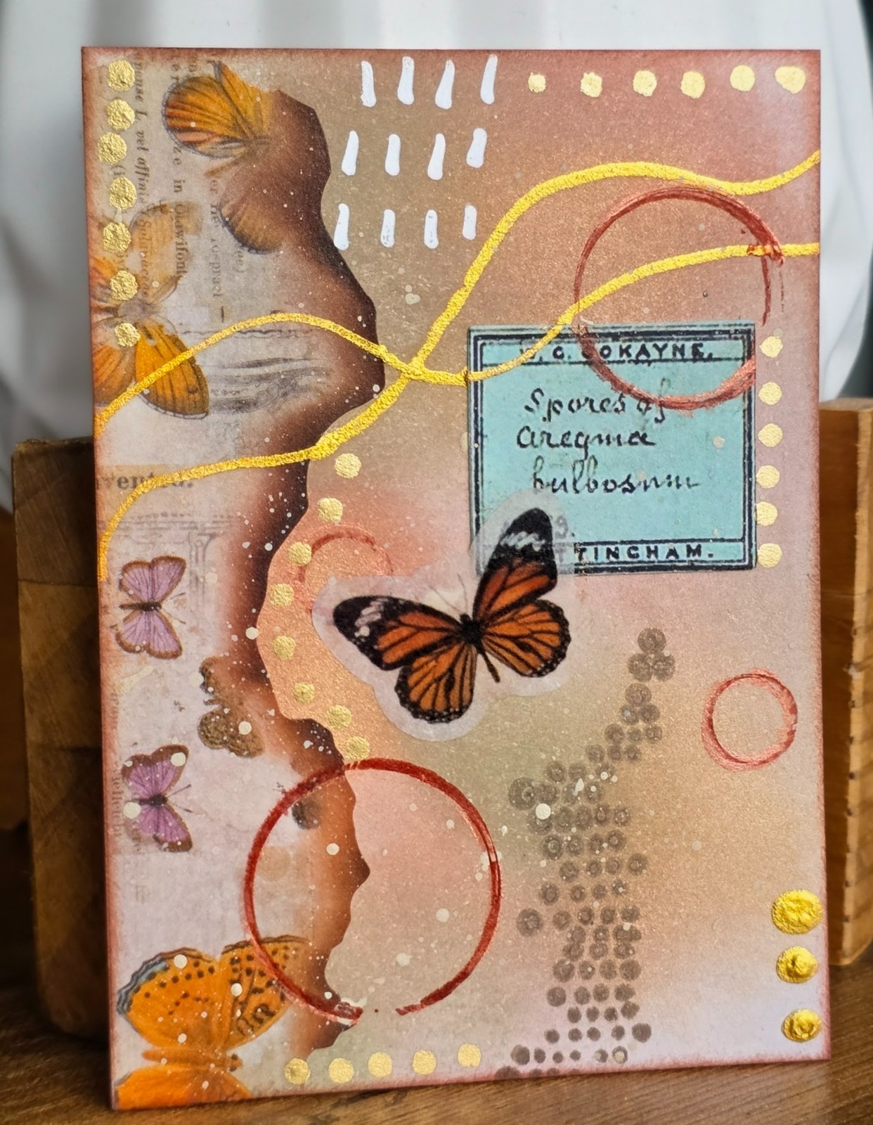 ACEO Original Mixed Media Collage Art Card Monarch Butterfly Vintage Scientific