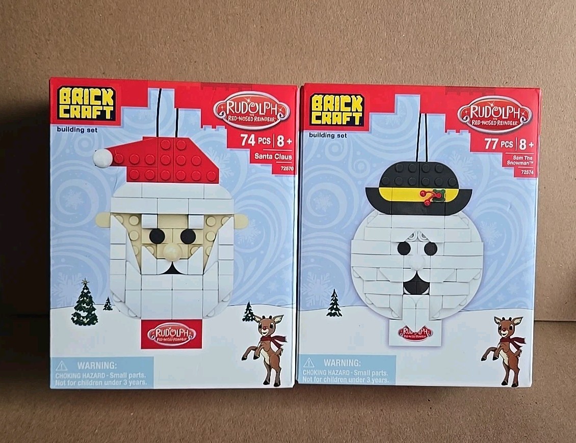 Brickcraft Rudolph the Red-Nosed Reindeer Santa & Sam The Snowman Ornament Sets
