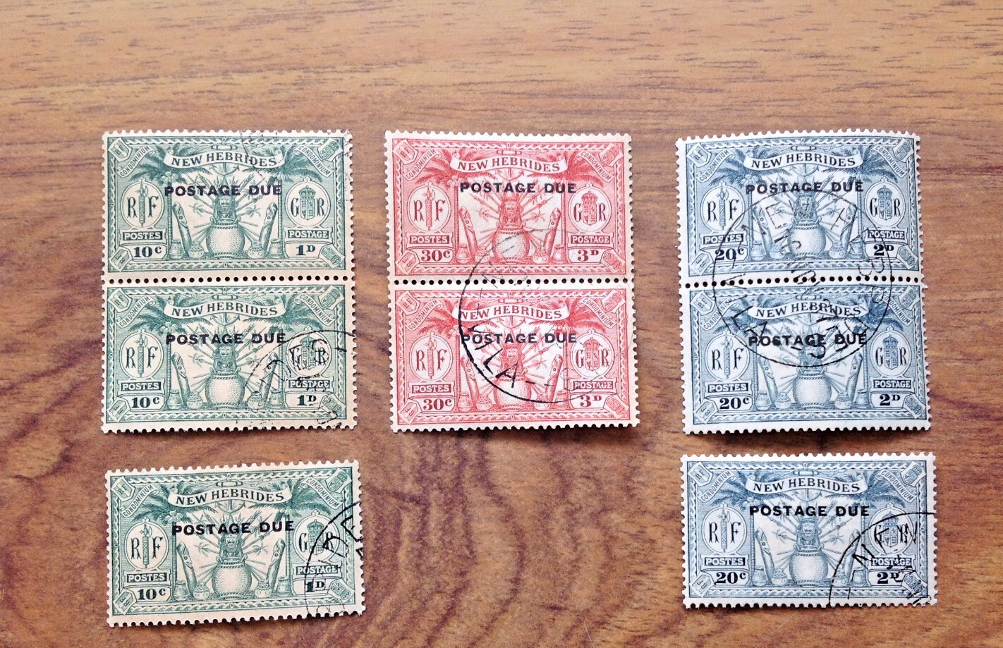 New Hebrides 1925 Postage Due franked stamps . Free UK Postage