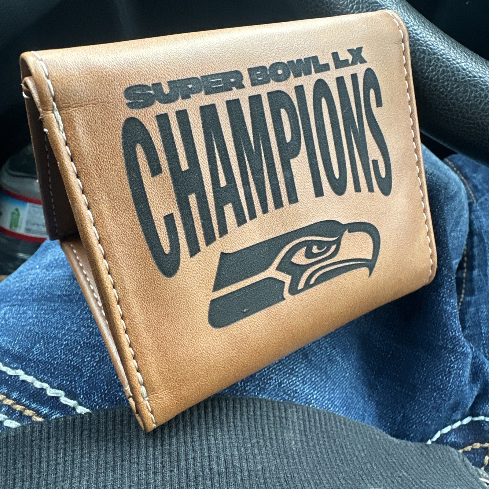 Seattle Seahawks Super Bowl LX Champions Engraved Trifold Wallet - Brown
