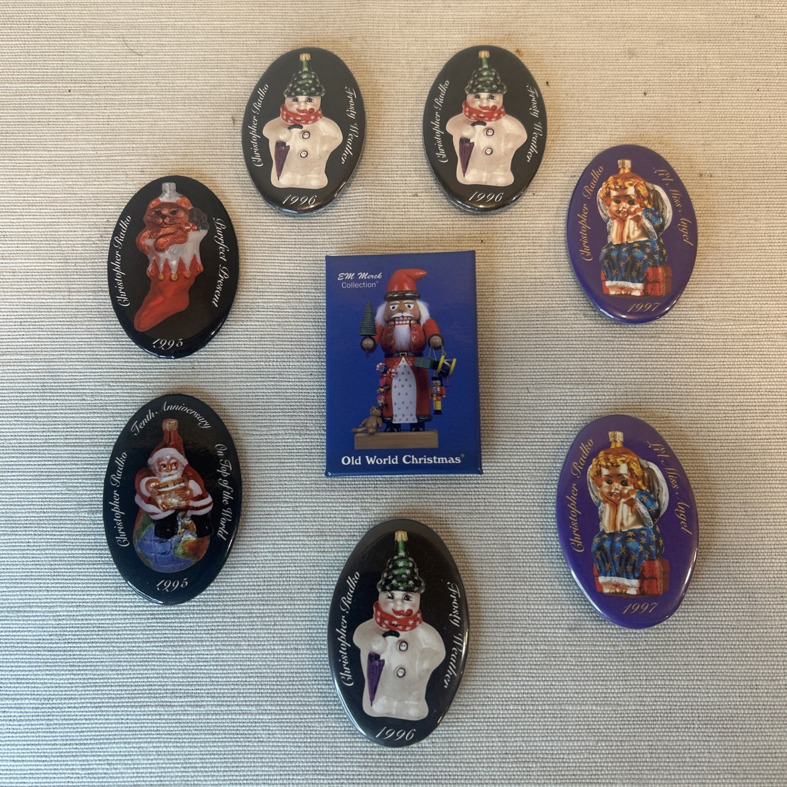 Christopher Radko 1995-97 Frosty LOT Snowman Christmas Tree Ornament Button Pins