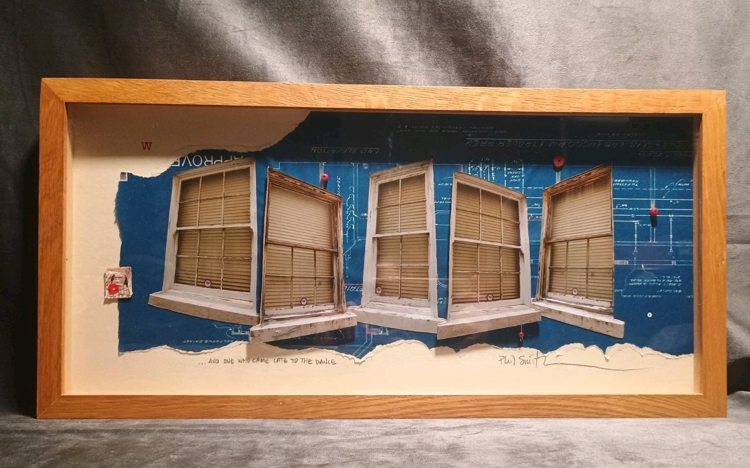 10 X 20.5" Mixed Media Photo Art Shadow Box Drafting Architecture Phil Smith