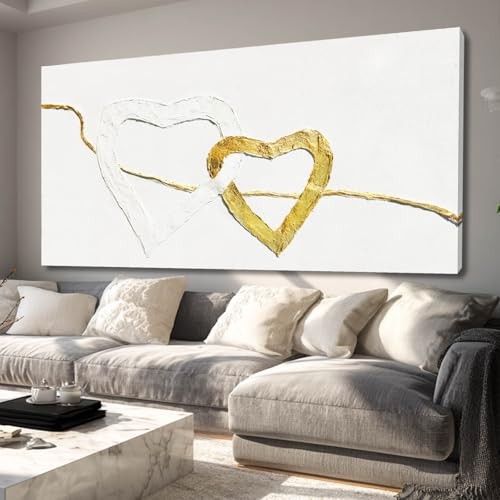  White and Gold Abstract Wall Art Minimalist Wall Decor 58"L x 29"W Gold Heart