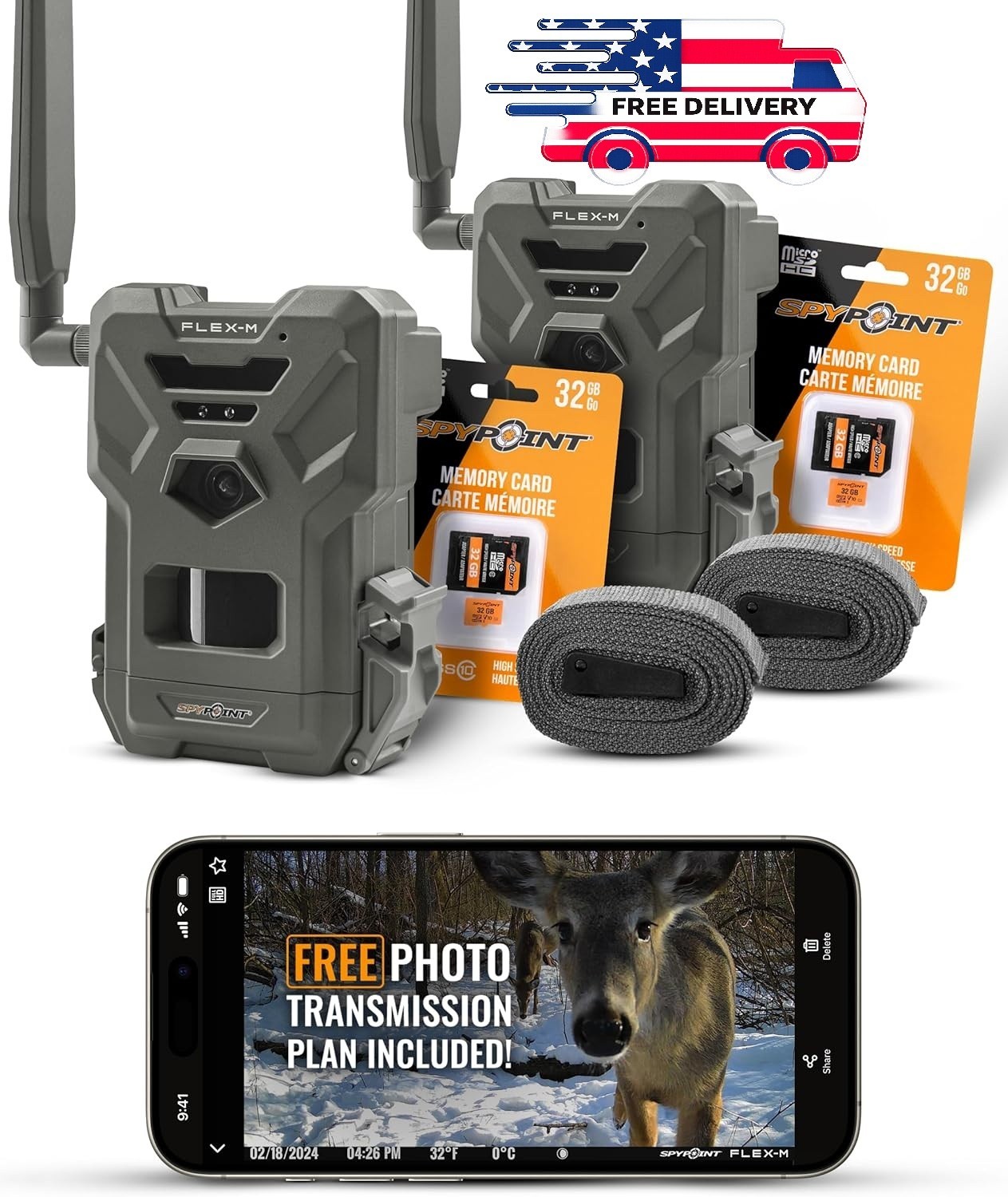 SPYPOINT Flex-m Twin Pack Cellular Trail Camera with GPS, Night Vision, Dual-Sim