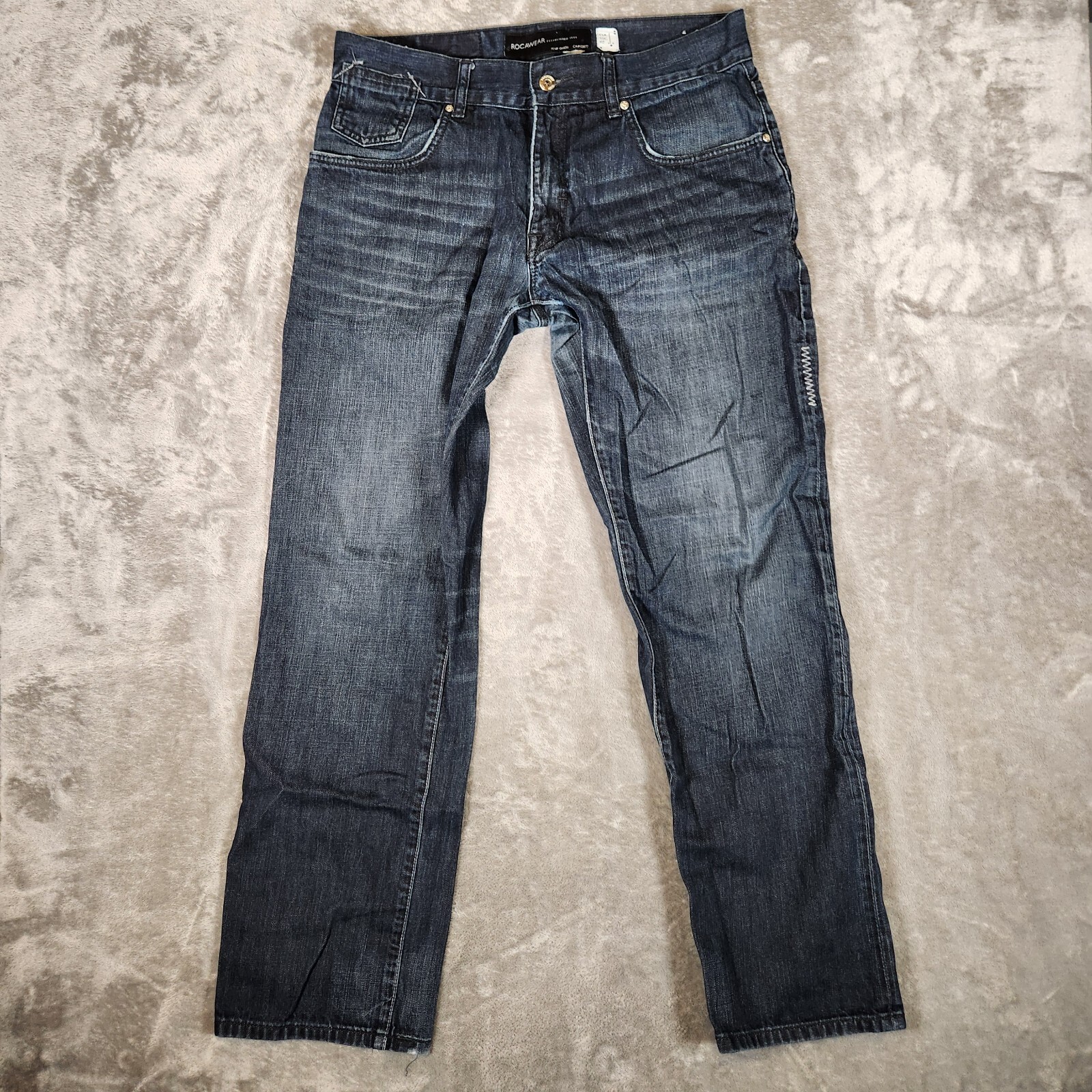 Rocawear Jeans Men's 35X33 Straight Leg Classic Fit Dark Blue Pre-Owned