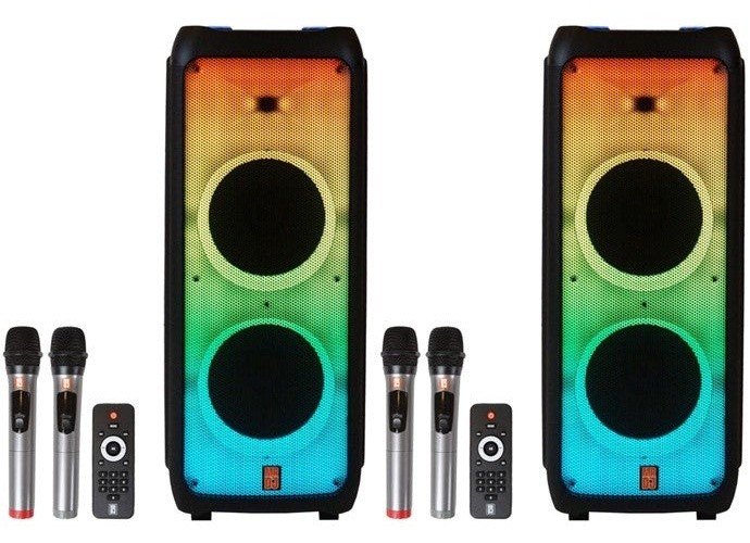 2 MR DJ FLAME5500LED+ 5500W Dual 12” Bluetooth Rechargeable Party Speaker Flame