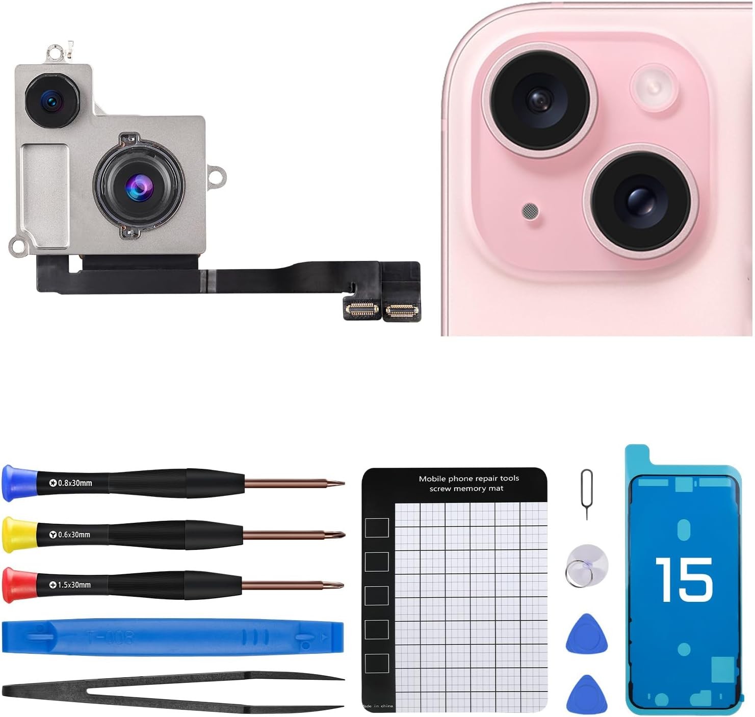 For iPhone 15 Rear Camera Replacement for iPhone15 48MP Main Back Camera