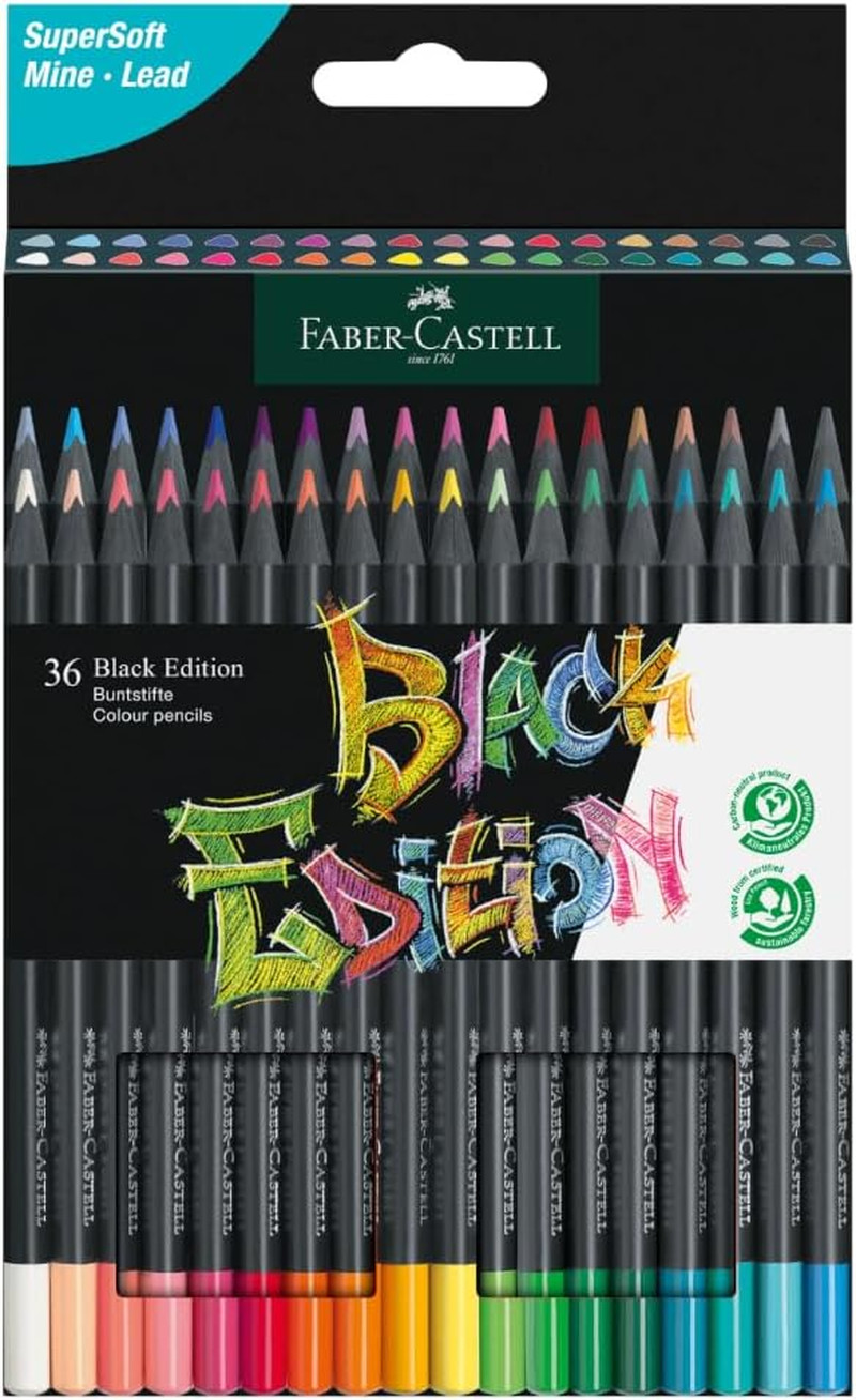 Faber Castell Black Edition Colored Pencils Set of 36 Eco Friendly Art Supplies