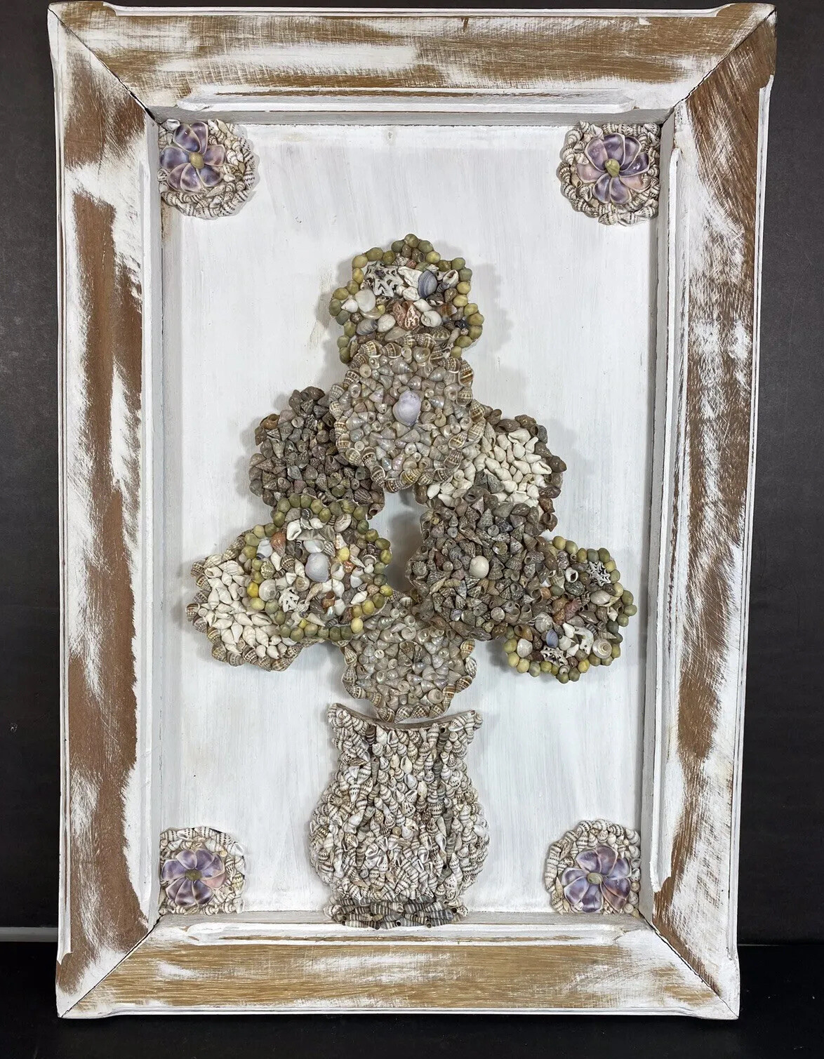 Sea Shell Art Hand Crafted Framed Original Nautical Cottage Floral Design OOAK