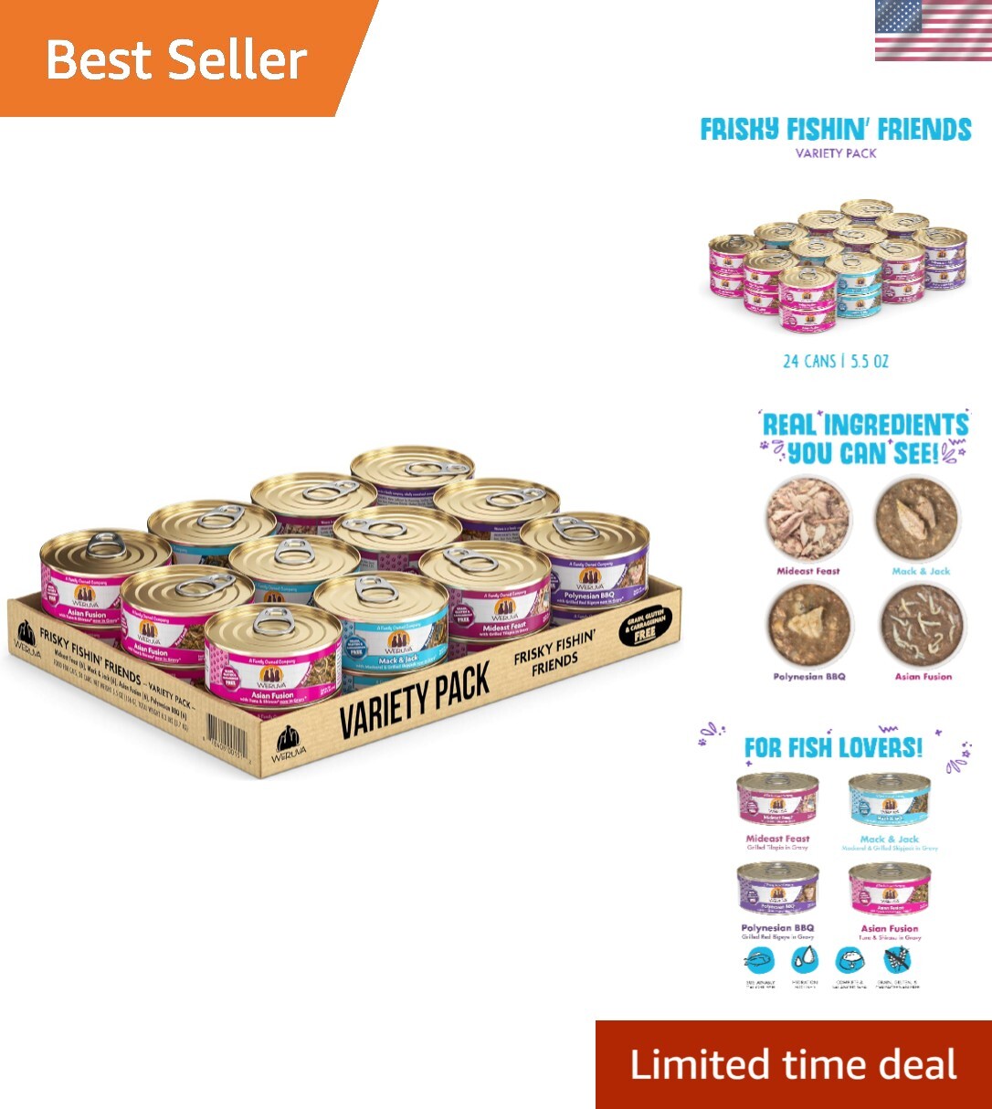Classic Cat Food, Variety Pack, Frisky Fishin' Friends Wet Cat Food, 5.5oz Ca...