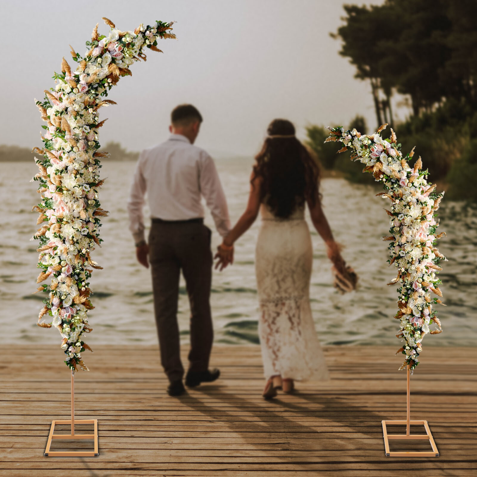 Set of 2 Gold Metal Wedding Arch Rack Flowers Frame Stand Party Backdrop Decor
