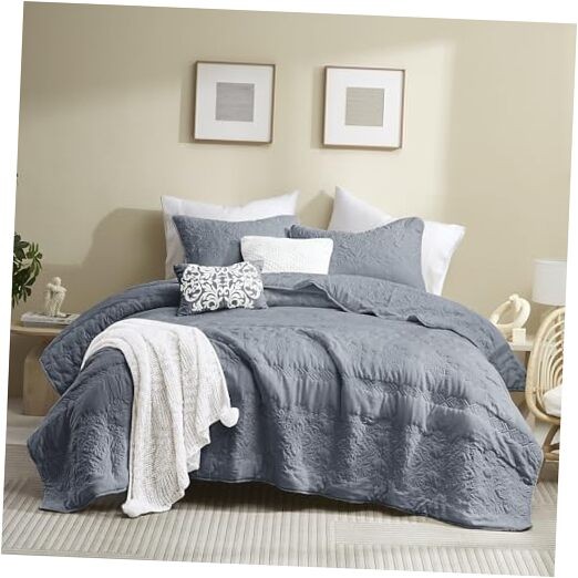  Boho Blue Quilt Size Bedding Sets with Pillow Sham, Bohemian Queen Blue-boho