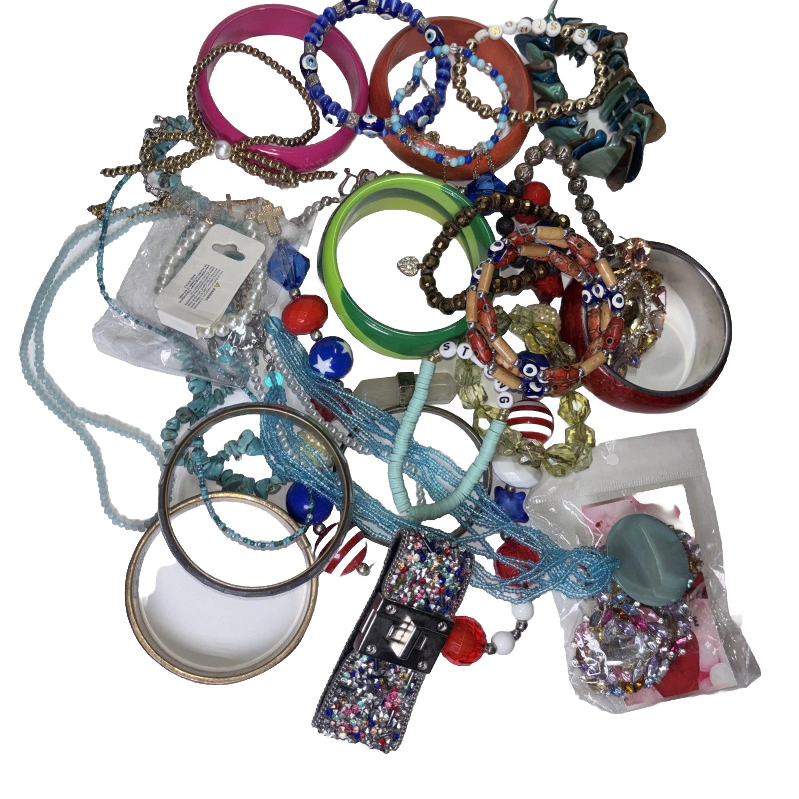 25-Piece Jewelry Lot Women's Fashion Necklaces Bracelets Earrings Costume READ