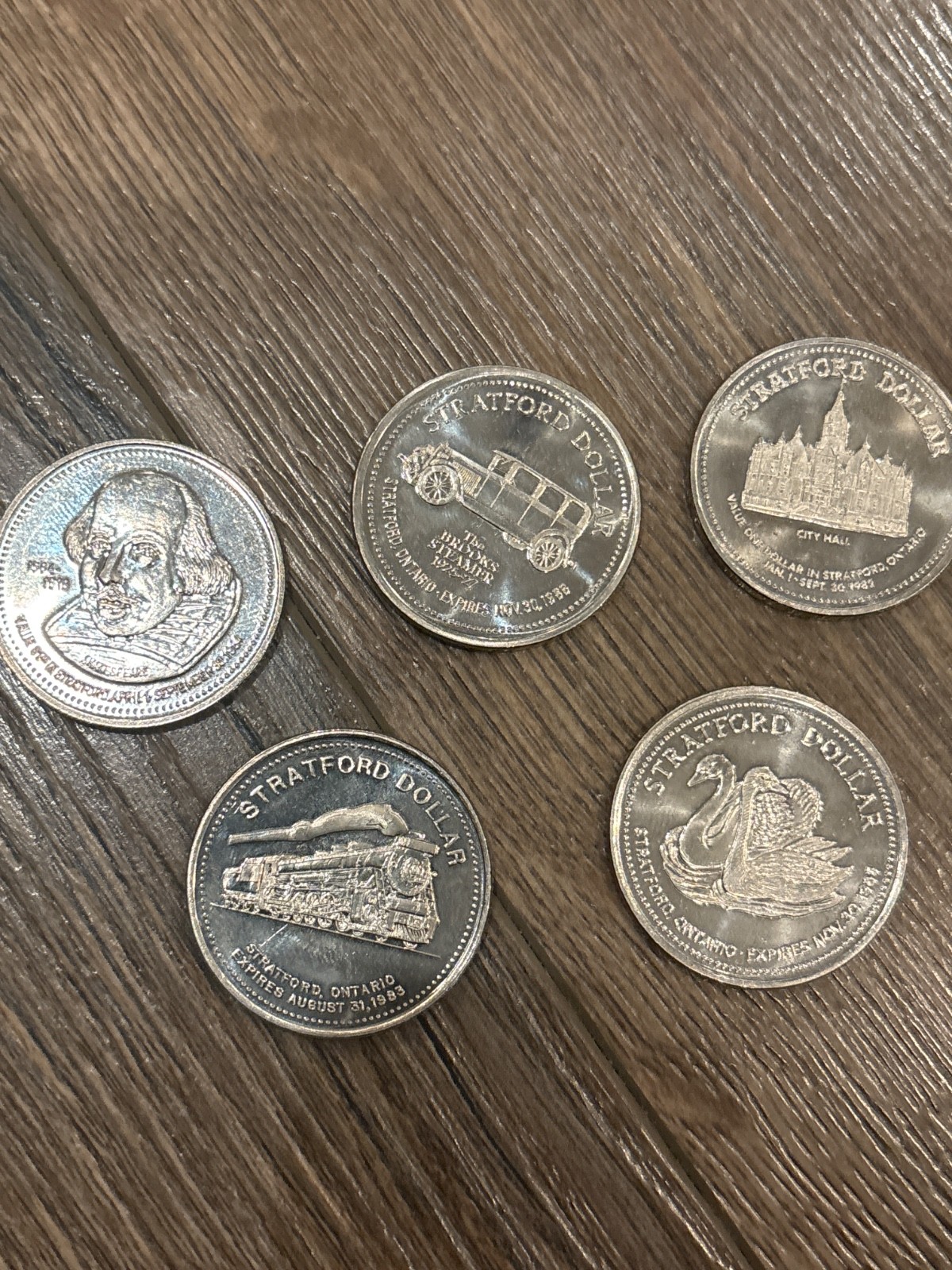 City Of Stratford Canada 5 One Dollar Tokens 1982-1986
