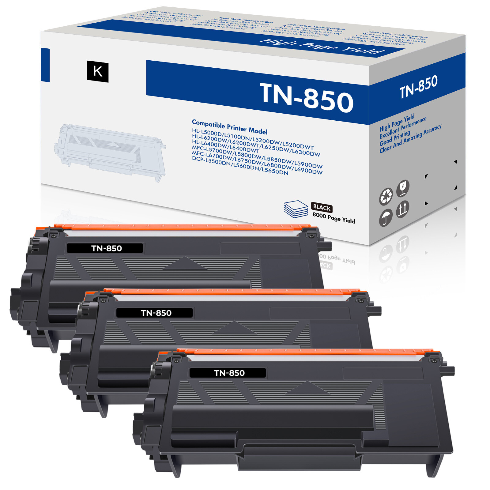 3pk Black Laser Toner Cartridge For Brother TN850 HL-L6200DW MFC-L6700DW Printer