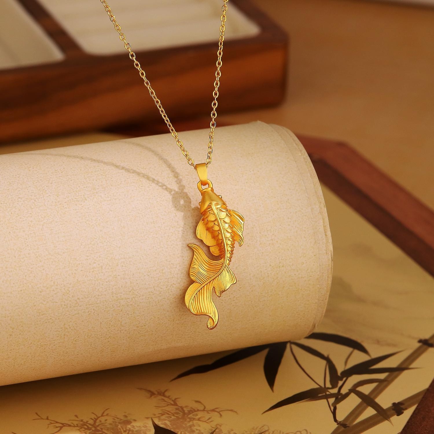 Gold Plated Koi Pendant Necklace Women's Fashion New Chinese Style Gift