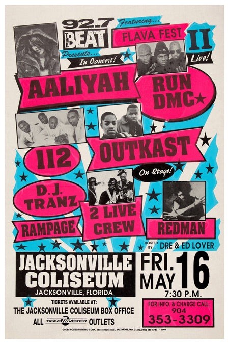 Flava Fest II Concert Poster Aaliyah Run DMC OutKast 112 12x8in Metal Sign