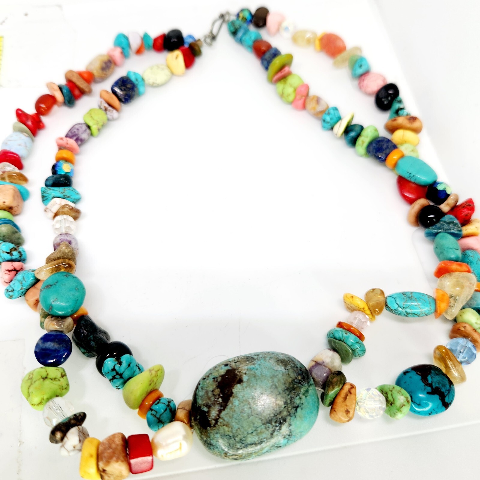 Vtg Mult Strand Stone Turquoise Lapis Citrine Southwestern Choker Necklace Boho 