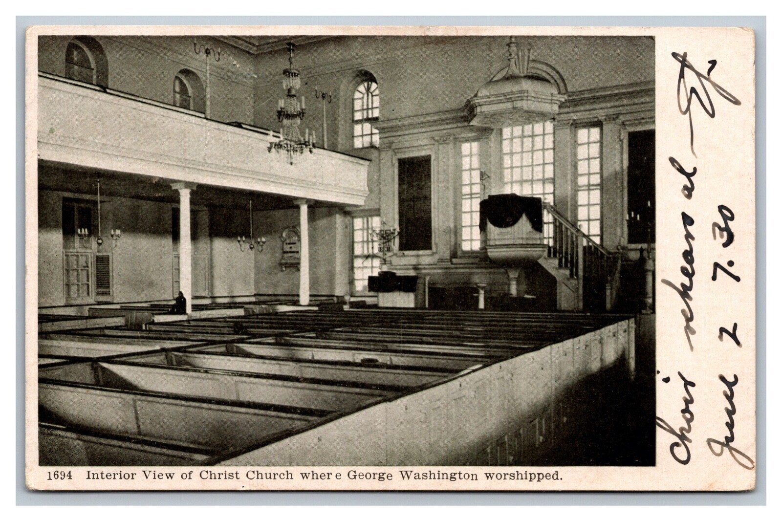  Washington, DC Christ Church Interior George Postcard Posted Nazareth, PA 1906
